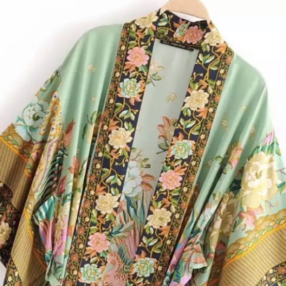 SOLD OUT Boho Peacock Feather & Floral Kimono Duster Robe - Picture 8 of 9